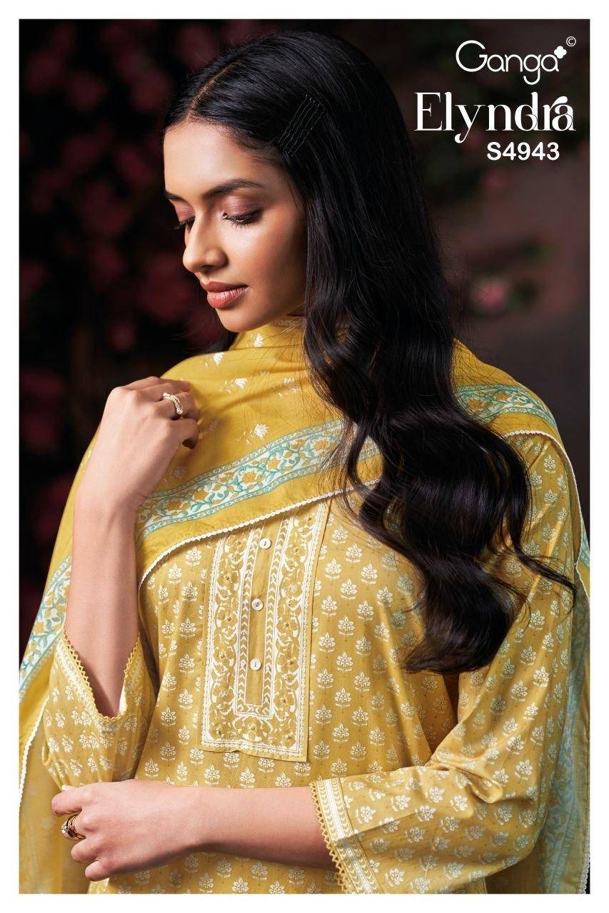 ELYNDRA 4943 By GANGA FASHION 4943 A TO 4943 D Beautiful Festive Suits Stylish Colorful Fancy Casual Wear & Ethnic Wear PREMIUM COTTON Dresses At Wholesale Price